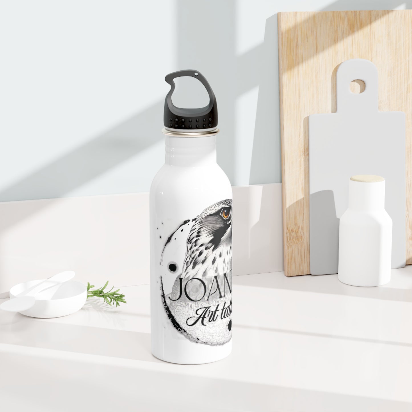 Stainless steel bottle joannartattoo.com Logo- Eco-Friendly Hydration with Unique Tattoo Design