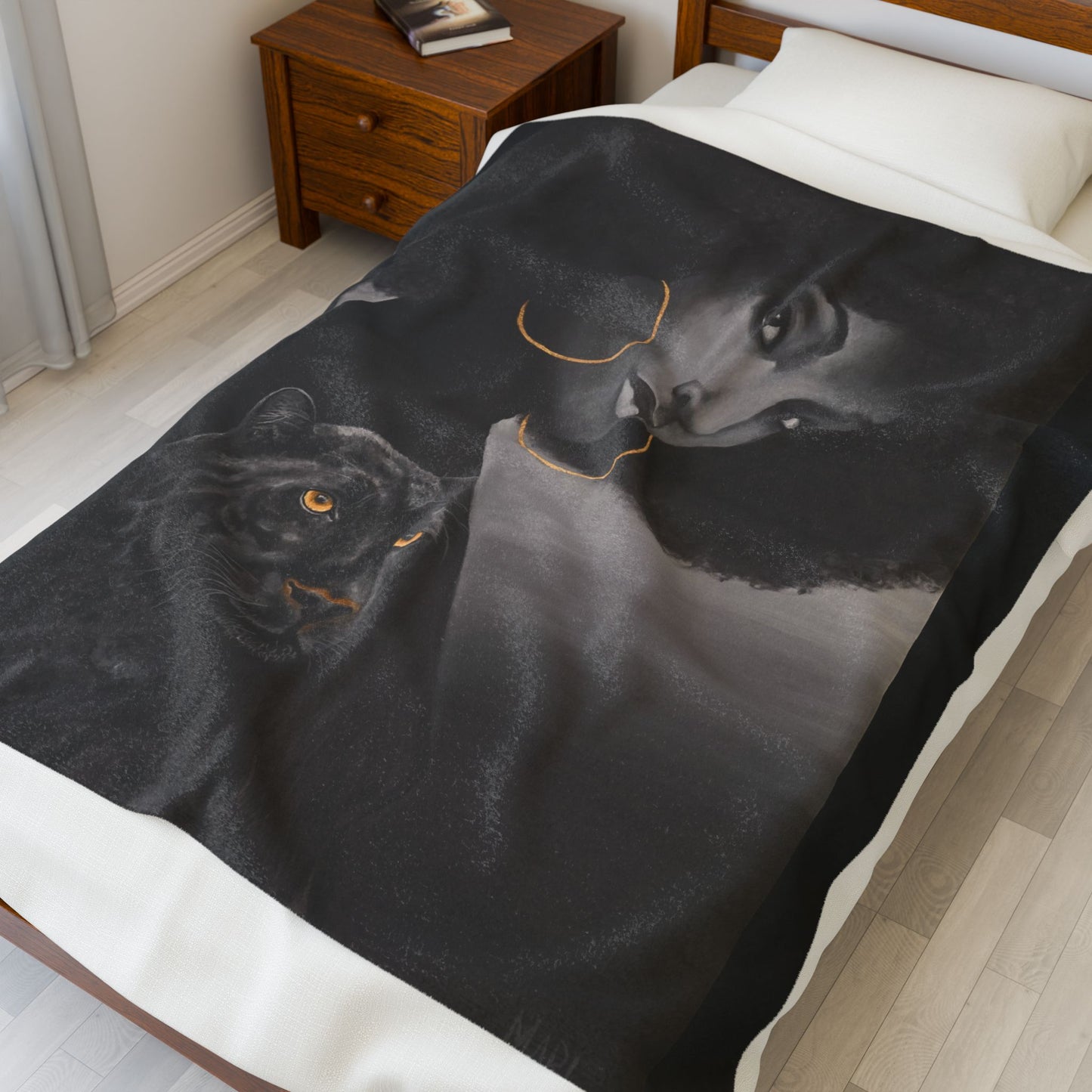 "Black Panther" Printed Velvet Blanket by Joanna from the "Reflection of Us" Collection