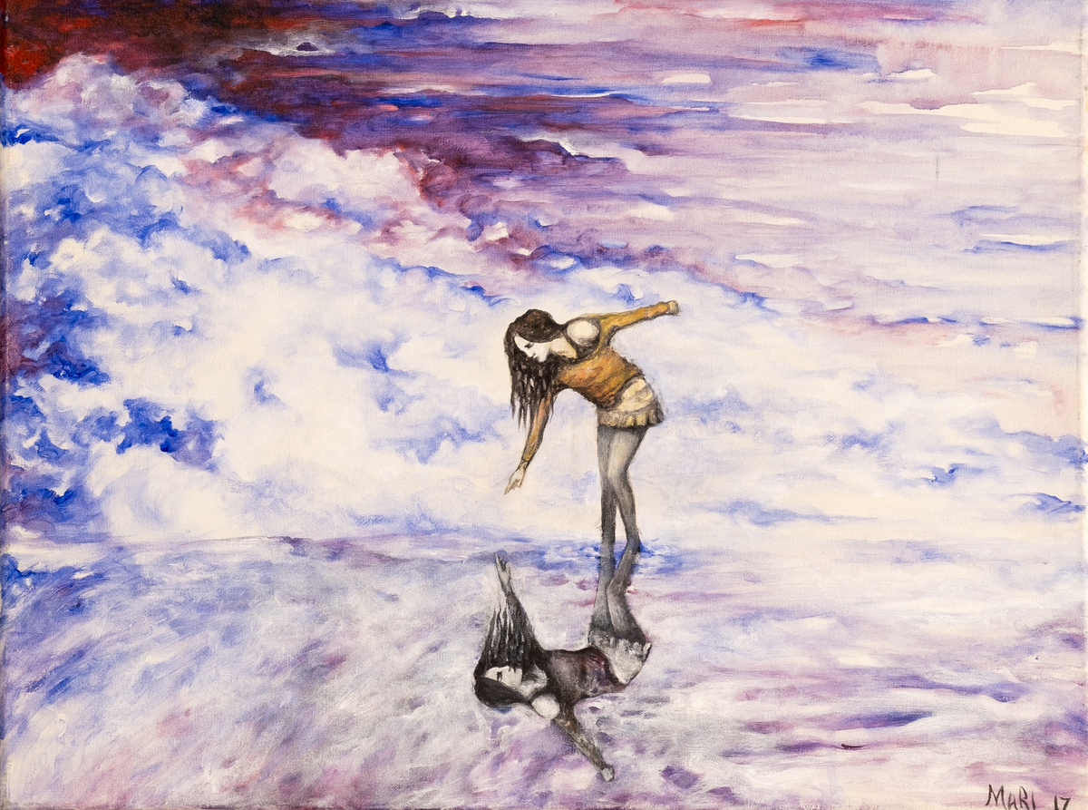 « Reflet » de Joanna — autoportrait acrylique, ciel et mer confondus