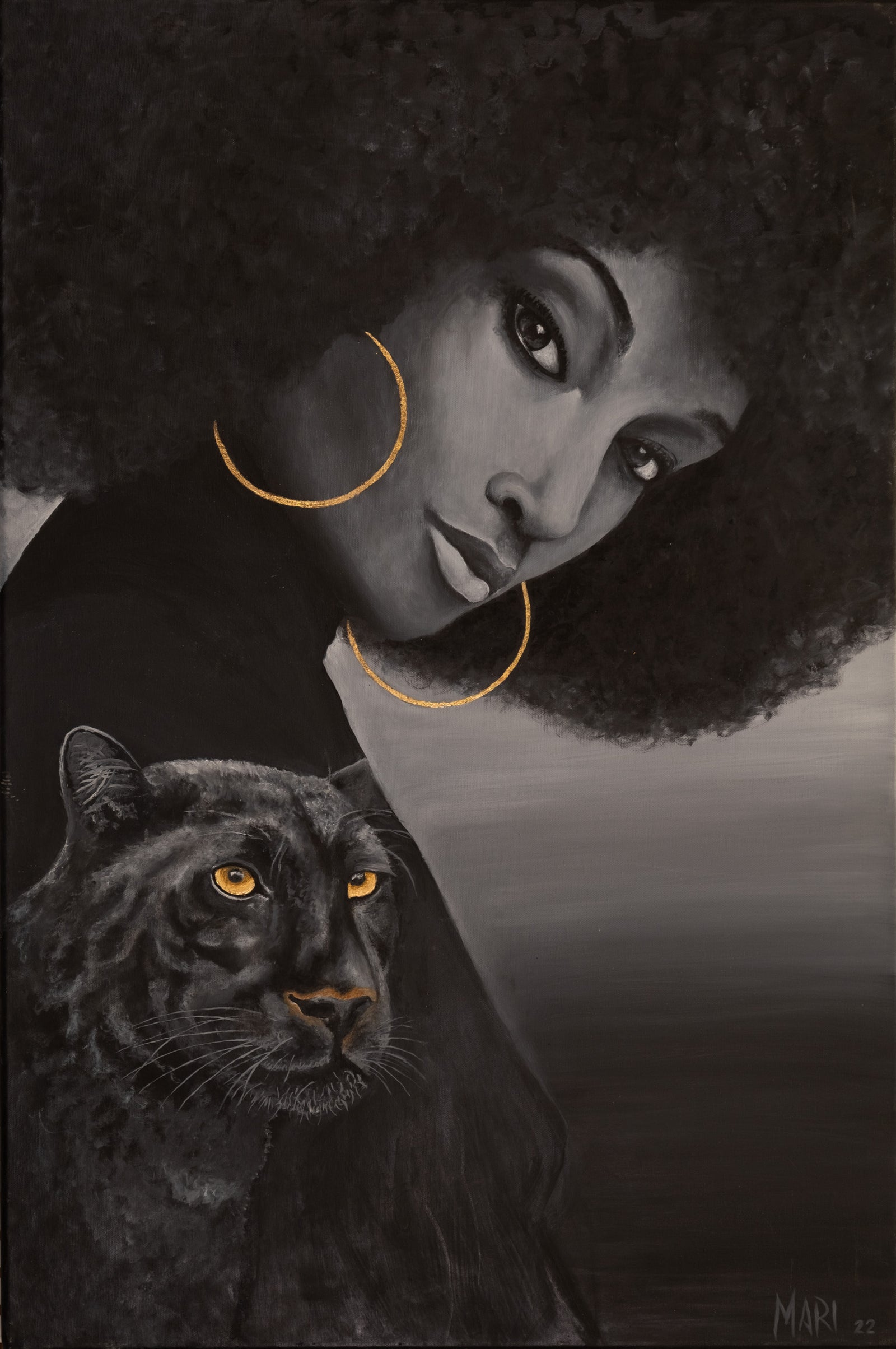 « La panthère noire » de Joanna — huile et feuilles d'or