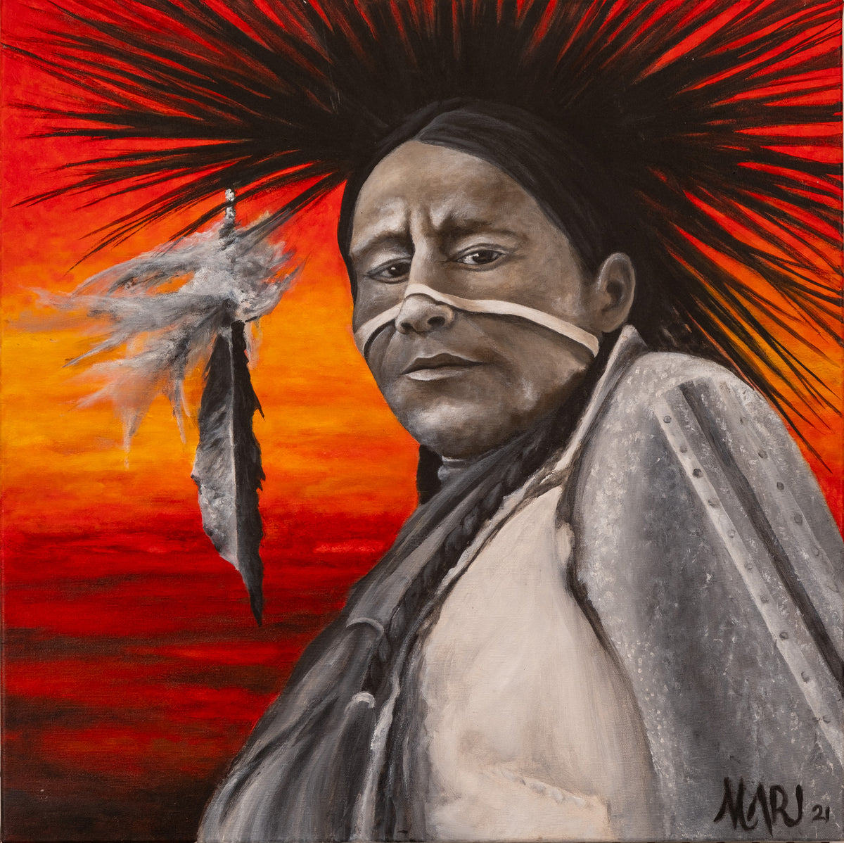 « John Blacksmith » de Joanna — portrait acrylique d'un chef autochtone