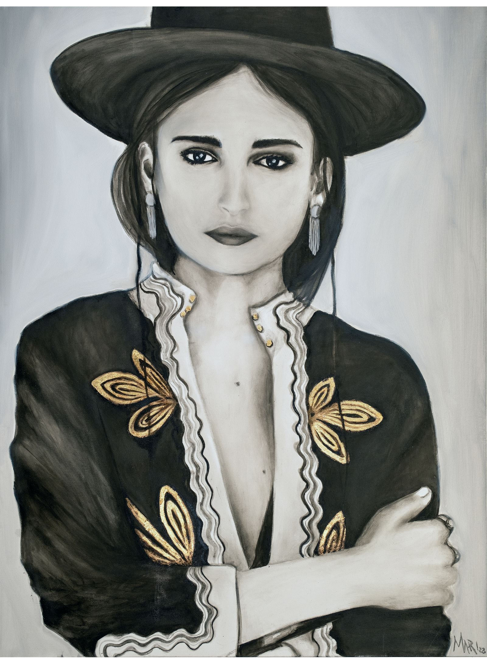 « Paloma » de Joanna — huile sur toile, portrait grand format à la lumière dorée