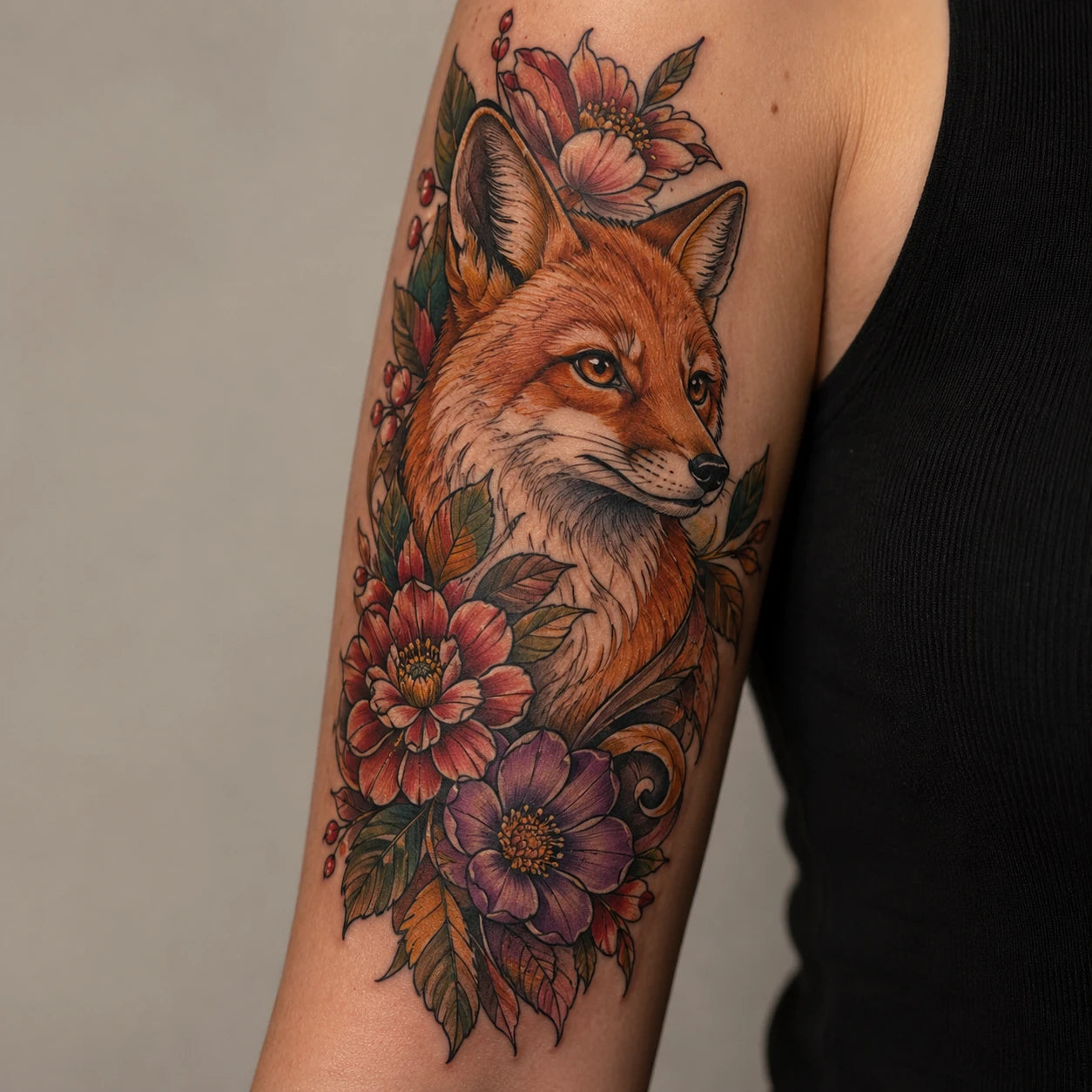 Tatouage néo-traditionnel coloré, illustration riche et décorative, par Joannartattoo
