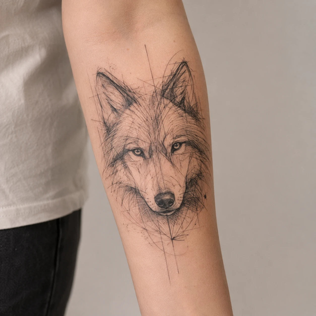 Tatouage sketch façon croquis au crayon avec hachures, par Joannartattoo